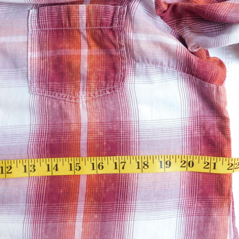 Maurices Shirt XL Plaid Brushed Cotton Pearl Snap Red Orange White Long Sleeve - Picture 14 of 16
